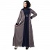 Polka dotted layered abaya- Grey-Navy Blue Polka dotted layered abaya- Grey-Navy Blue